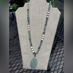 Chic Beaded Necklace with Green Pendant